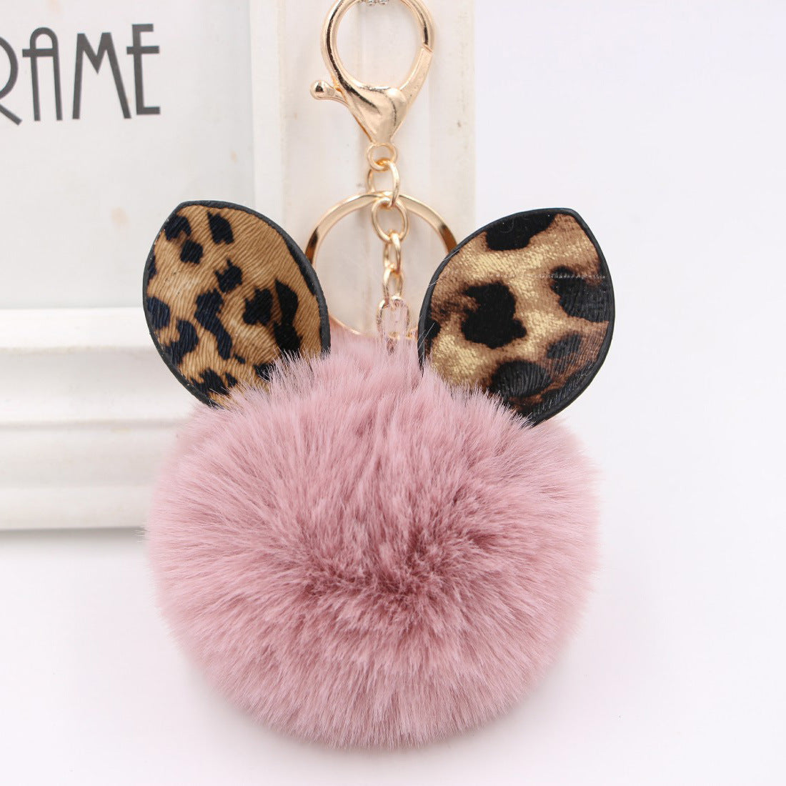 Wholesale Leopard Print Ear Fur Ball Keychain Plush